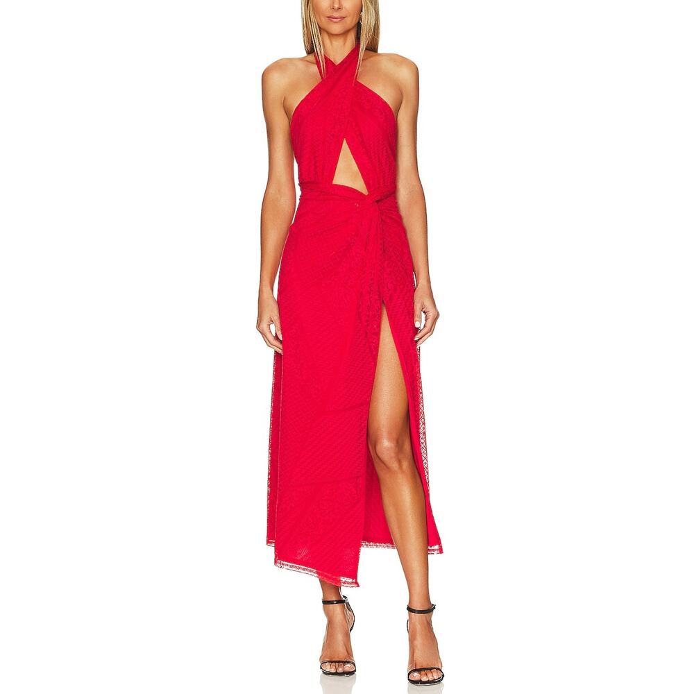 Afrm 'Avian' Red Halterneck Cut Out Dress Size S